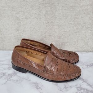 Brass Boot Walking Gloves Brown Basket Woven Leather Loafers Size 10 M Vintage